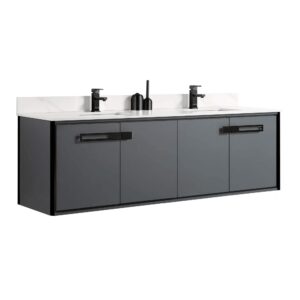 fine fixtures oakville 72 in. w x 20 in. d x 33 in. h wall mounted bathroom vanity in onix grey with white ceramic sink - black hardware