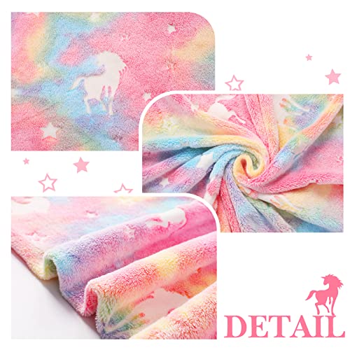 GOPHRALOVE Glow in The Dark Blanket - Unicorn Throw Blanket Birthday Gift for Girls 3 4 5 6 7 8 9 10 Years Old - Soft Cozy Fluffy Flannel Rainbow Unicorn Blanket 50"x60"