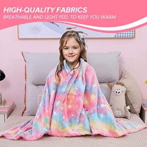 GOPHRALOVE Glow in The Dark Blanket - Unicorn Throw Blanket Birthday Gift for Girls 3 4 5 6 7 8 9 10 Years Old - Soft Cozy Fluffy Flannel Rainbow Unicorn Blanket 50"x60"