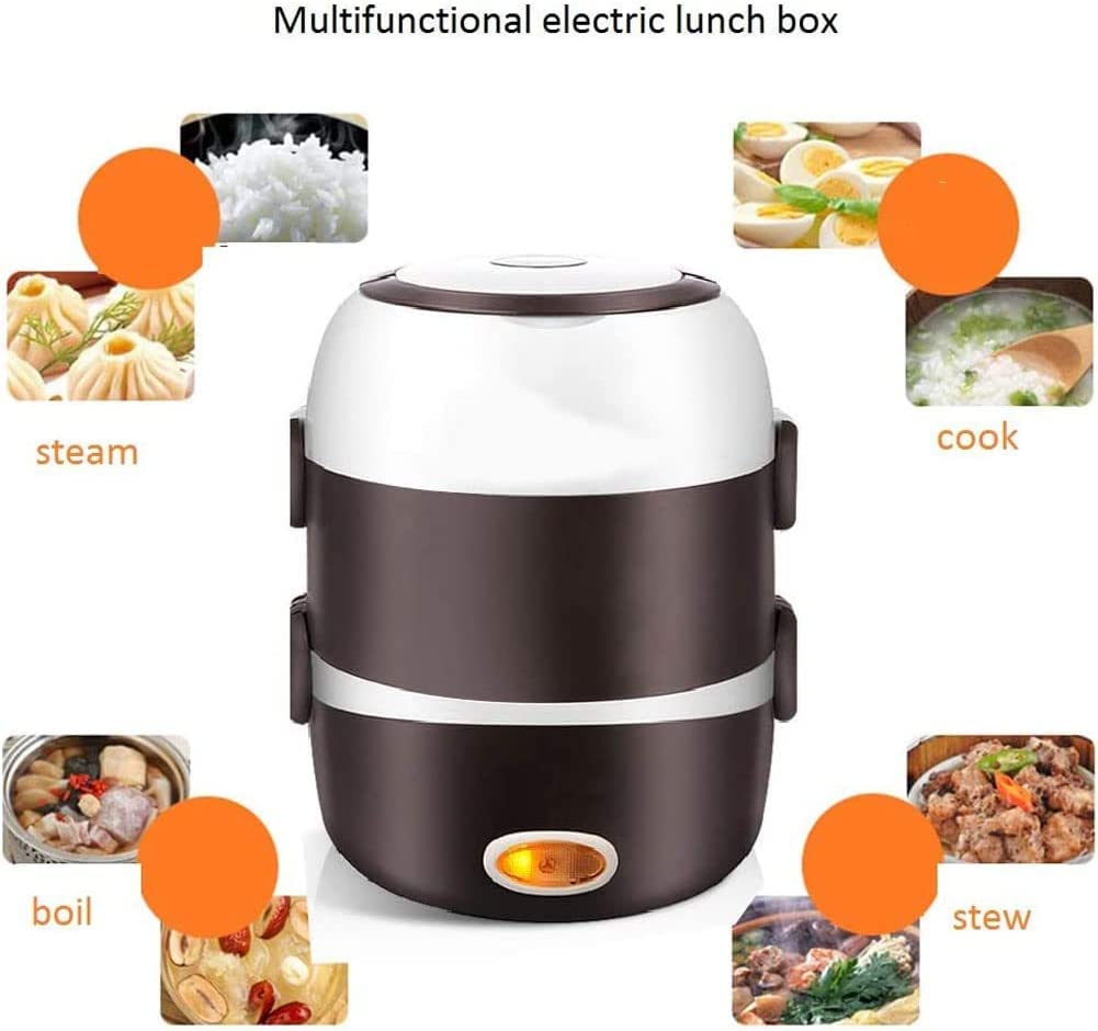 Lunch Boxes, Portable 3-Layer Electric Lunch Box 2L Heat Steamer Pot Heating Rice Cooker Food Insulation Rice Cooker 110v 200w Stainless Steel lunchbox