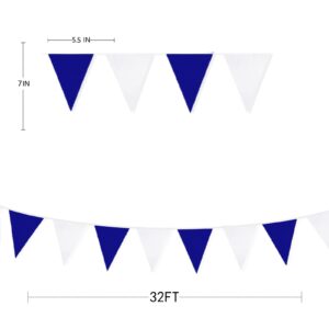 32Ft Royal Blue White Party Decorations Triangle Flag Pennant Bunting Fabric Garland for Wedding Birthday Ahoy Achor Nautical Pirate Bridal Baby Shower Under The Sea Party Festivals Decoration