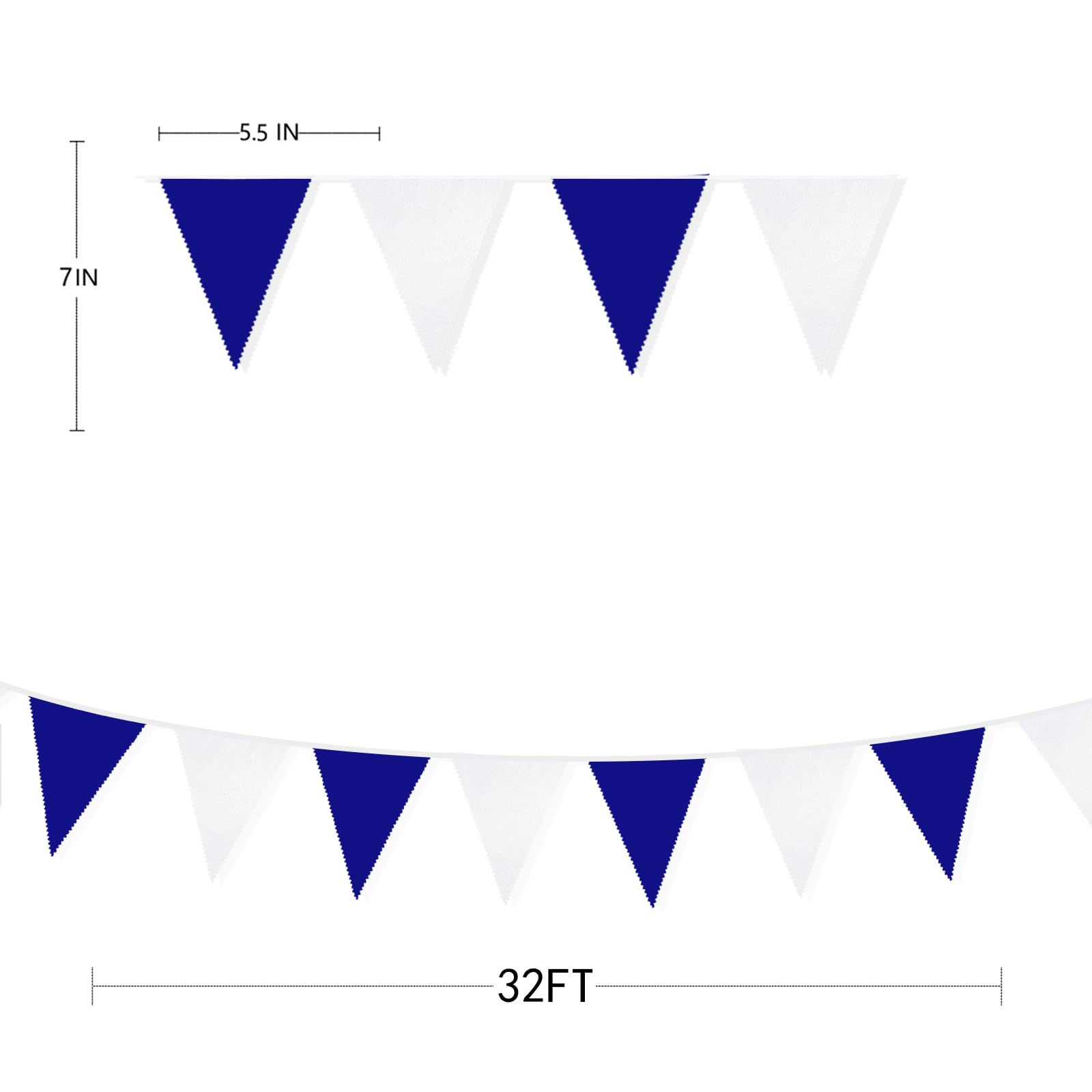 32Ft Royal Blue White Party Decorations Triangle Flag Pennant Bunting Fabric Garland for Wedding Birthday Ahoy Achor Nautical Pirate Bridal Baby Shower Under The Sea Party Festivals Decoration