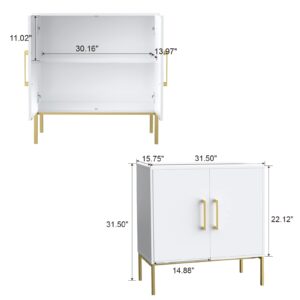 JOZZBY Buffet Sideboard Cabinet with Storage, Modern Wooden Free Standing Cabinet with Adjustable Shelves, White and Gold Cabinets for Living Room, Kitchen, Hallway