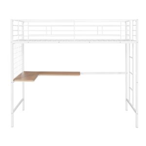 Harper & Bright Designs Twin Size Metal Loft Bed Frame, Loft Bed with L-Shape Desk and Metal Grid, Space Saving Loft Bed with Desk Underneath for Kids,Teens,White