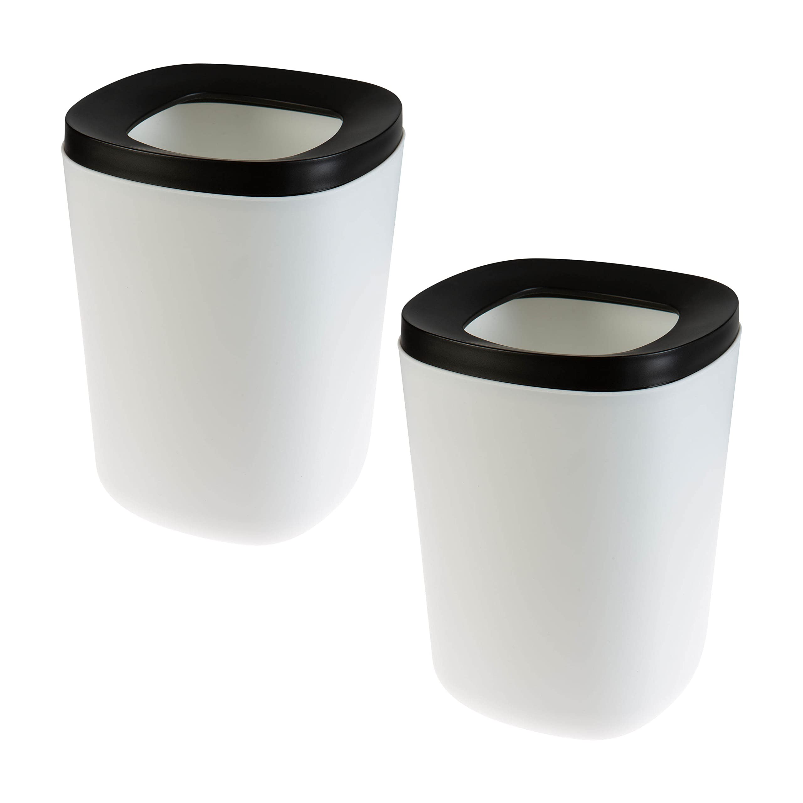 Bath Bliss 2 Piece Trash Can | Small Plastic | Space Saving | Removable Lid | Sleek | Great for Dorm | Office | Kitchen | Black & White | 2 Tone Waste Bin | 2 Pack