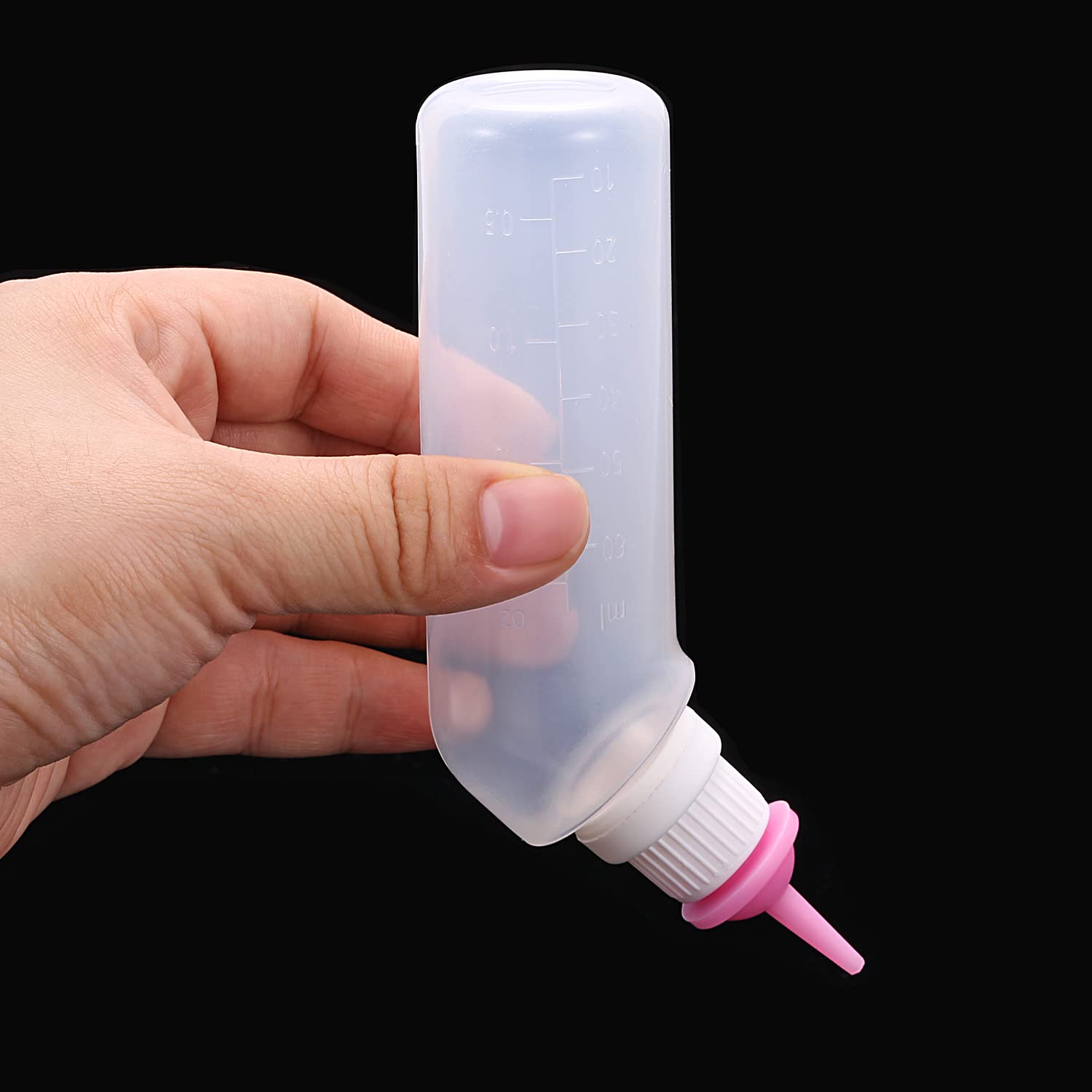 Gufastoe Pet Feeding Silicone Nipple with Curved Bottle and Syringes for Puppy Dog Cat or Other Pets (Pink)