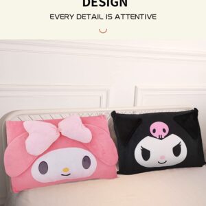 Cartoon Cute Pillowcase Anime Double Sided Plush Pillowcase Girl Bedroom Decoration Cute Cotton Pillowcase + Cute Cartoon Hairpin (Black+Pink)