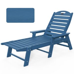 ciokea chaise lounge chair outdoor with wood texture, adjustable 5-position chaise lounge outdoor, patio lounge chair for poolside backyard, azure blue