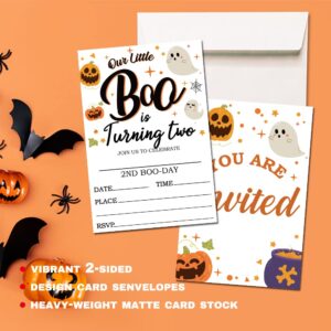 Deluxe Halloween or Costume Party Invitations, 25 Fill-in Cards with Envelopes, Pumpkin, Ghost, Monster, Cute Trick or Treat, Box or Treat for Kids Birthday or Adult party - 4"X6" (JRM352)