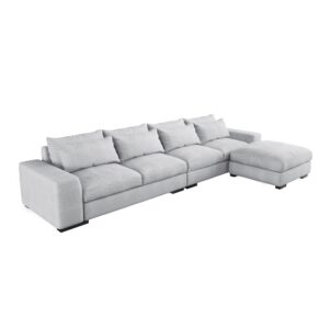 JACH 150in Couch, Feather Filled Wide Reversible Sofa Chaise, L Shaped Sofa Couch Set with Ottoman Modular Sectional Sofa for Living Room, Apartment, Home, Hotel (Light Grey)