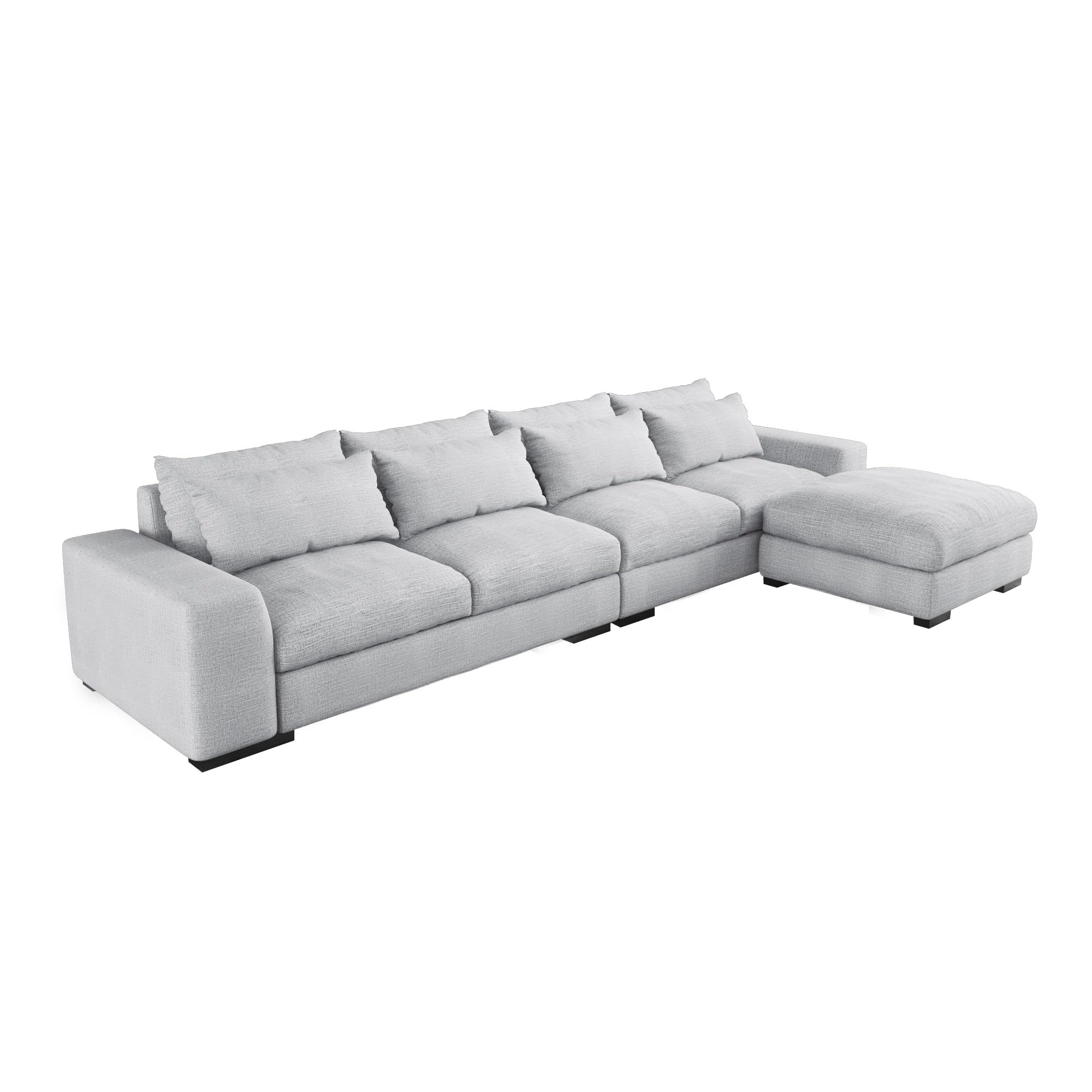 JACH 150in Couch, Feather Filled Wide Reversible Sofa Chaise, L Shaped Sofa Couch Set with Ottoman Modular Sectional Sofa for Living Room, Apartment, Home, Hotel (Light Grey)