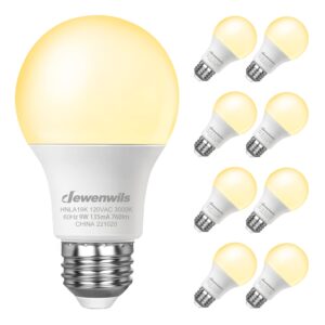 dewenwils 8-pack a19 led light bulb, 760lm, 3000k soft warm light bulb, energy saving 9w(60w equivalent) led bulb, e26 medium screw base, non dimmable, ul listed