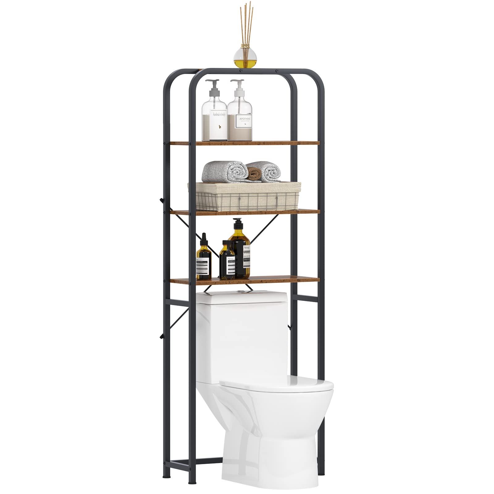 DlandHome Bathroom Space Saver, 4-Tier Over The Toilet Storage Rack with Toilet Paper Holder, Wooden Freestanding Bathroom,10CZLDSF12TW