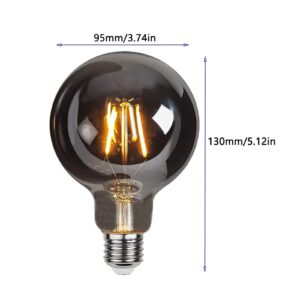 Lxcom Lighting G95 G30 Decorative Light Bulb 4W 120V Globe LED Bulbs Warm White 2200K Smoke Grey Glass Edison Filament Bulbs E26/E27 Base for Home Bar Resturant, 4 Pack