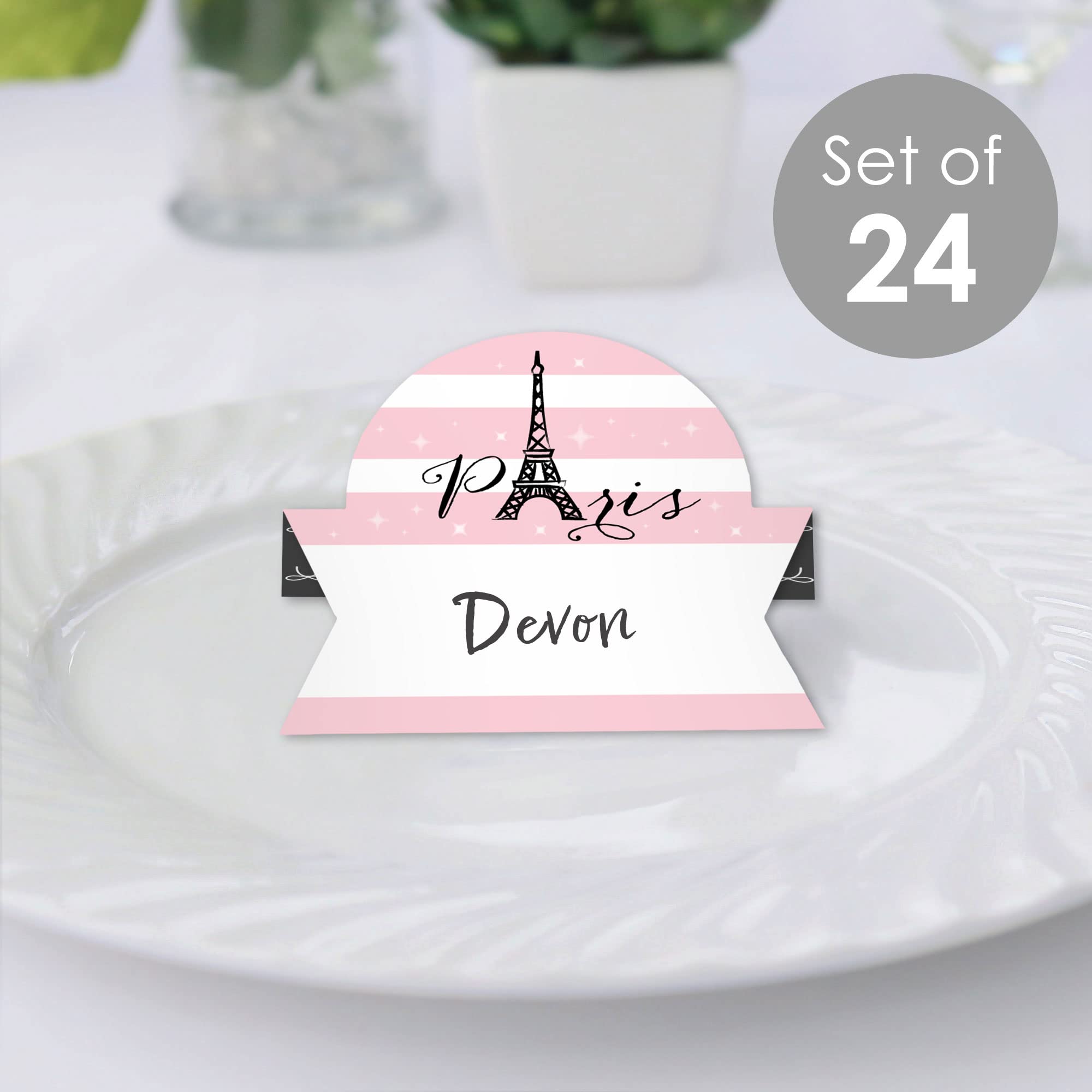 Big Dot of Happiness Paris, Ooh La La - Paris Themed Baby Shower or Birthday Party Tent Buffet Card - Table Setting Name Place Cards - Set of 24