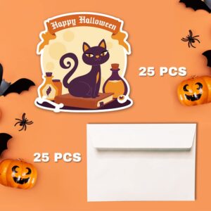 Deluxe Halloween or Costume Party Invitations, 25 Shape Fill-in Cards with Envelopes, Pumpkin, Ghost, Monster, Cute Trick or Treat, Box or Treat for Kids Birthday or Adult party - 4"X6" (JRM378)