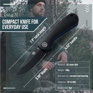 Holtzman's Gorilla Survival 'Straightback' Folding Knife featuring D2 Steel Blade and G10 Tactical Handle in Gift Box Set (Black+Blue)