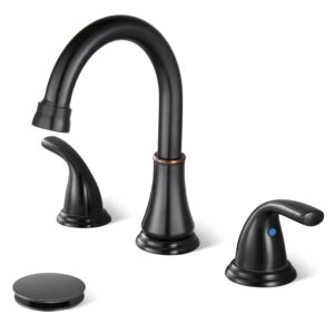 cinwiny 3 hole bathroom faucet 8 inch vanity widespread sink faucet 2 handles deck mounted basin mixer tap with pop up drain,oil rubbed bronze