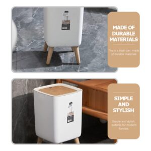 TOPBATHY Wood Grain Trash Can Press-Type Rubbish Can Household Garbage Bin Bedroom Trash Can Waste Paper Basket Plastic Waste Bin Convenient Trash Can Trash Cans for Kitchen Home Supplies