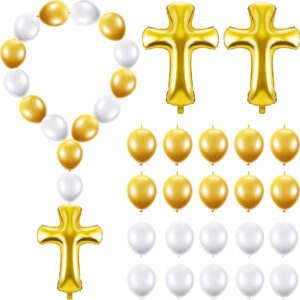 102 pieces 12 inch latex link balloons and 34 inch gold cross balloon needle tail balloons quick connect balloons jumbo baptism balloons foil party balloons for first communion baby shower decoration