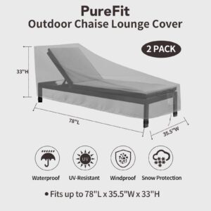 PureFit Outdoor Chaise Lounge Cover, Lounge Chair Covers Waterproof Patio Furniture Lounge Chair Cover, UV Resistant & Weatherproof, 2 Pack, 78"L x 35.5"W x 33"H Inches, Gray