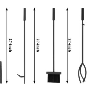 CALIDOLA Wrought Iron Fireplace Tools with Chimney Poker, Tongs, Shovel, Brush and Stand Hearth Accessories Set,Black Fireplace Companion Set