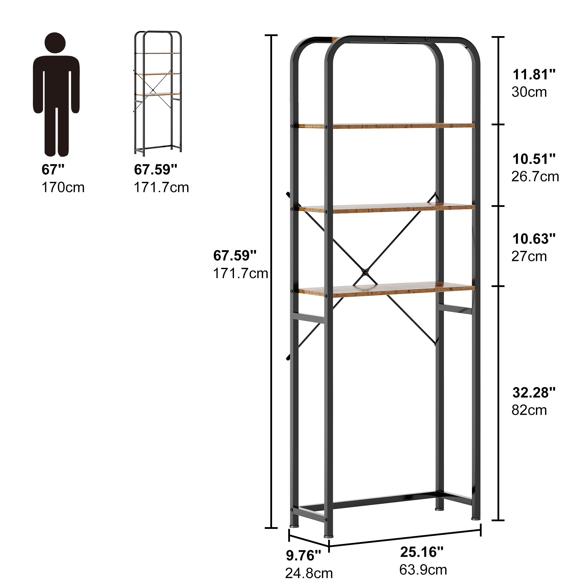 DlandHome Bathroom Space Saver, 4-Tier Over The Toilet Storage Rack with Toilet Paper Holder, Wooden Freestanding Bathroom,10CZLDSF12TW