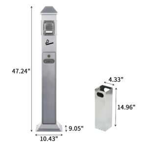 AIWFL Stainless Steel Vertical Trash Bin Outdoor Trash Cans Holder Waste Containers 47.24" Ash Bin w/Key (Silver)