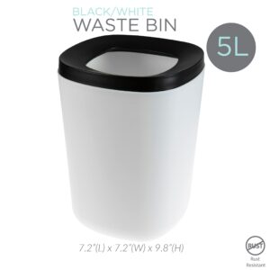 Bath Bliss 2 Piece Trash Can | Small Plastic | Space Saving | Removable Lid | Sleek | Great for Dorm | Office | Kitchen | Black & White | 2 Tone Waste Bin | 2 Pack