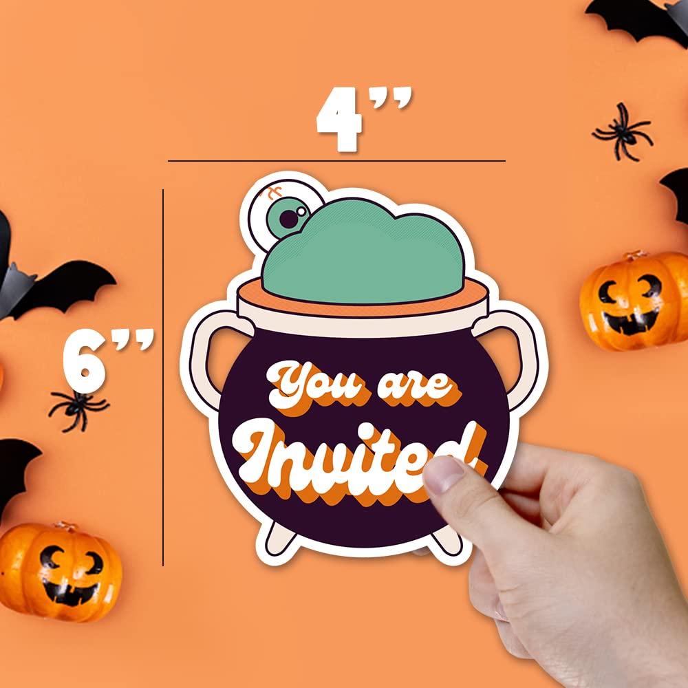 Deluxe Halloween or Costume Party Invitations, 25 Shape Fill-in Cards with Envelopes, Pumpkin, Ghost, Monster, Cute Trick or Treat, Box or Treat for Kids Birthday or Adult party - 4"X6" (JRM369)