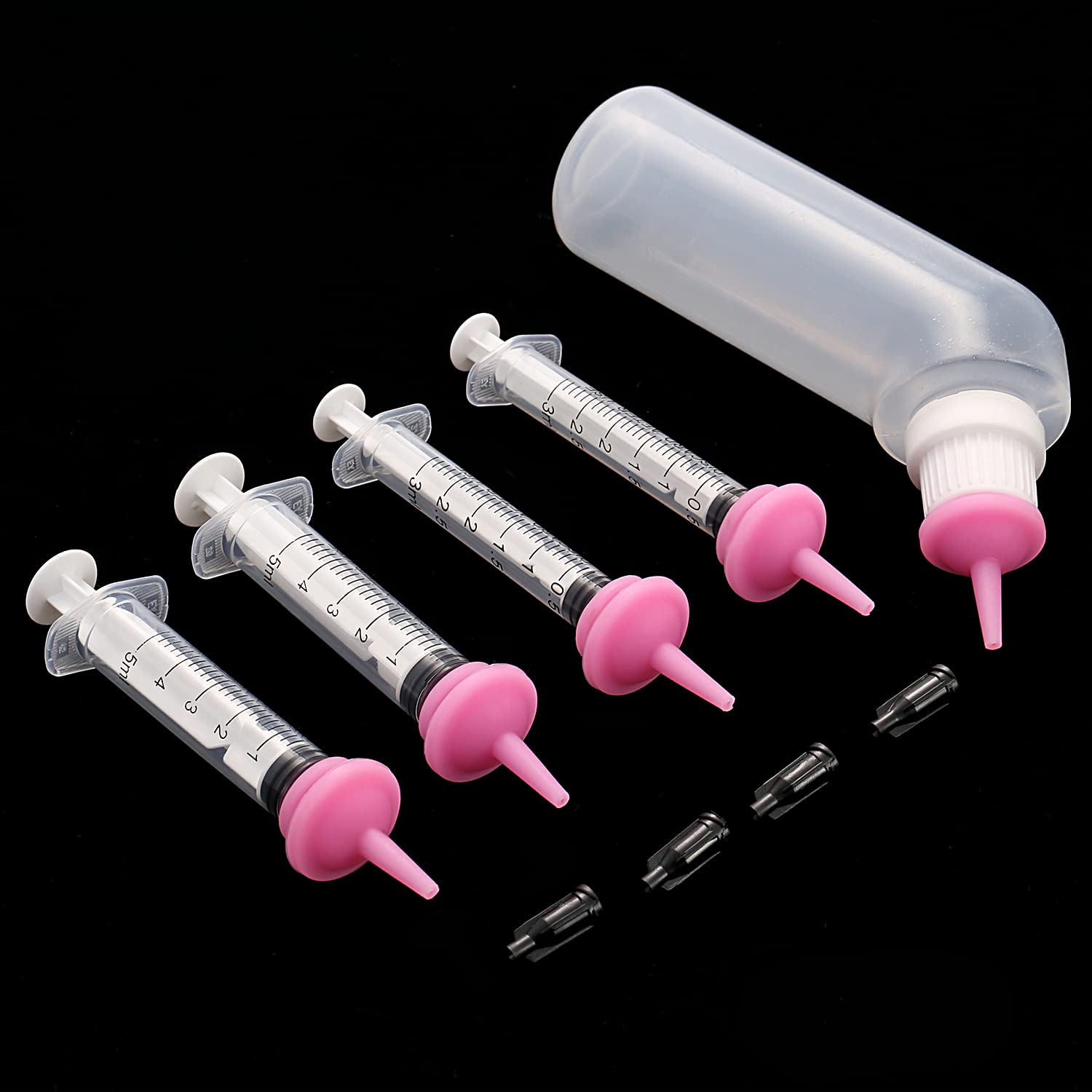 Gufastoe Pet Feeding Silicone Nipple with Curved Bottle and Syringes for Puppy Dog Cat or Other Pets (Pink)