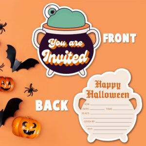 Deluxe Halloween or Costume Party Invitations, 25 Shape Fill-in Cards with Envelopes, Pumpkin, Ghost, Monster, Cute Trick or Treat, Box or Treat for Kids Birthday or Adult party - 4"X6" (JRM369)