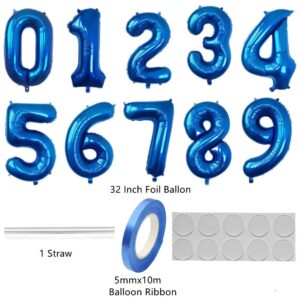 XLOOD Number 10 Balloons 32 inch Digital Balloon Alphabet 10 Birthday Balloons Digit 10 Helium Balloons Big Balloons for Birthday Party Supplies Wedding Bachelorette Bridal Shower, Blue Number 10th