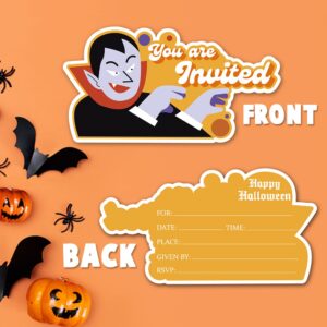 Deluxe Halloween or Costume Party Invitations, 25 Shape Fill-in Cards with Envelopes, Pumpkin, Ghost, Monster, Cute Trick or Treat, Box or Treat for Kids Birthday or Adult party - 4"X6" (JRM376)