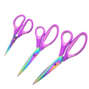 Craft Scissors Bundle, Sewing Scissors with Sharp Stainless Steel Blades and Soft Handles, Multipurpose Fabric Scissors Set, Great for Craft, Sewing, Arts, School and Home Supplies 3 Pack, Purple