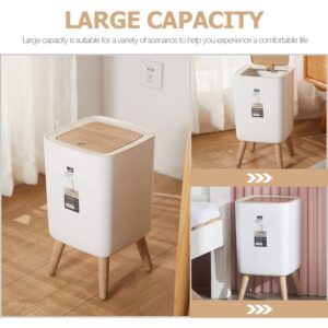 TOPBATHY Wood Grain Trash Can Press-Type Rubbish Can Household Garbage Bin Bedroom Trash Can Waste Paper Basket Plastic Waste Bin Convenient Trash Can Trash Cans for Kitchen Home Supplies