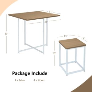 COSTWAY 5 Piece Dining Table Set, Counter Kitchen Table and Chair Set for 4 Includes 1 Square Table and 4 Stools, Space-Saving Pub Dining Set for Living Room, Breakfast Nook, Coffee Shop (Natural)