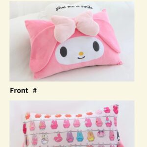 Cartoon Cute Pillowcase Anime Double Sided Plush Pillowcase Girl Bedroom Decoration Cute Cotton Pillowcase + Cute Cartoon Hairpin (Black+Pink)