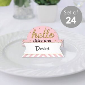 Big Dot of Happiness Hello Little One - Pink and Gold - Girl Baby Shower Tent Buffet Card - Table Setting Name Place Cards - Set of 24