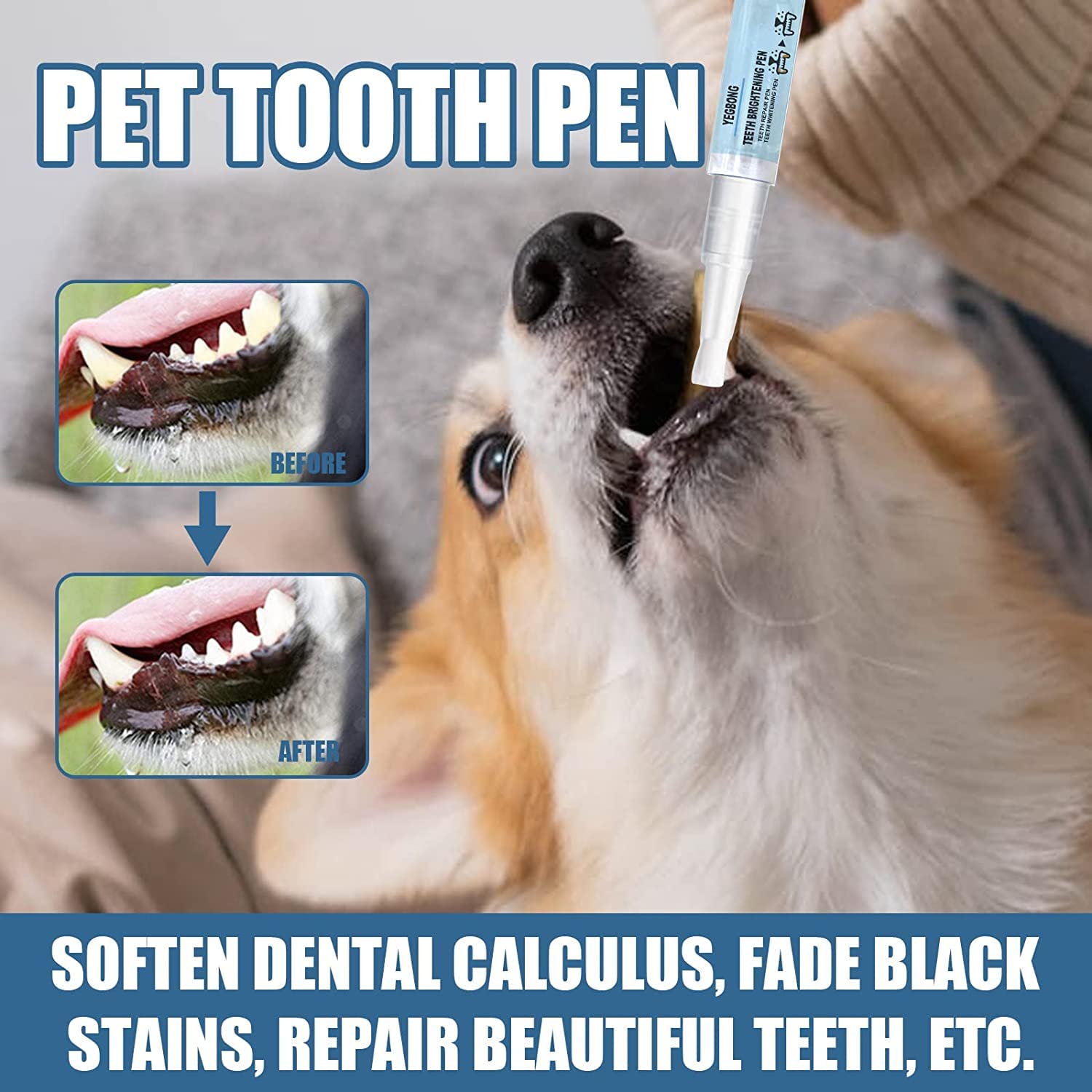 Teeth Brightening Pen for Pet - Pet Teeth Repairing Kit,Pet Dog/Cat Teeth Cleaning Pen for Dental Care,Pet Teeth Whitening Pen Tool，Dog Tartar Dental Stone Cleaning Pen 5ML