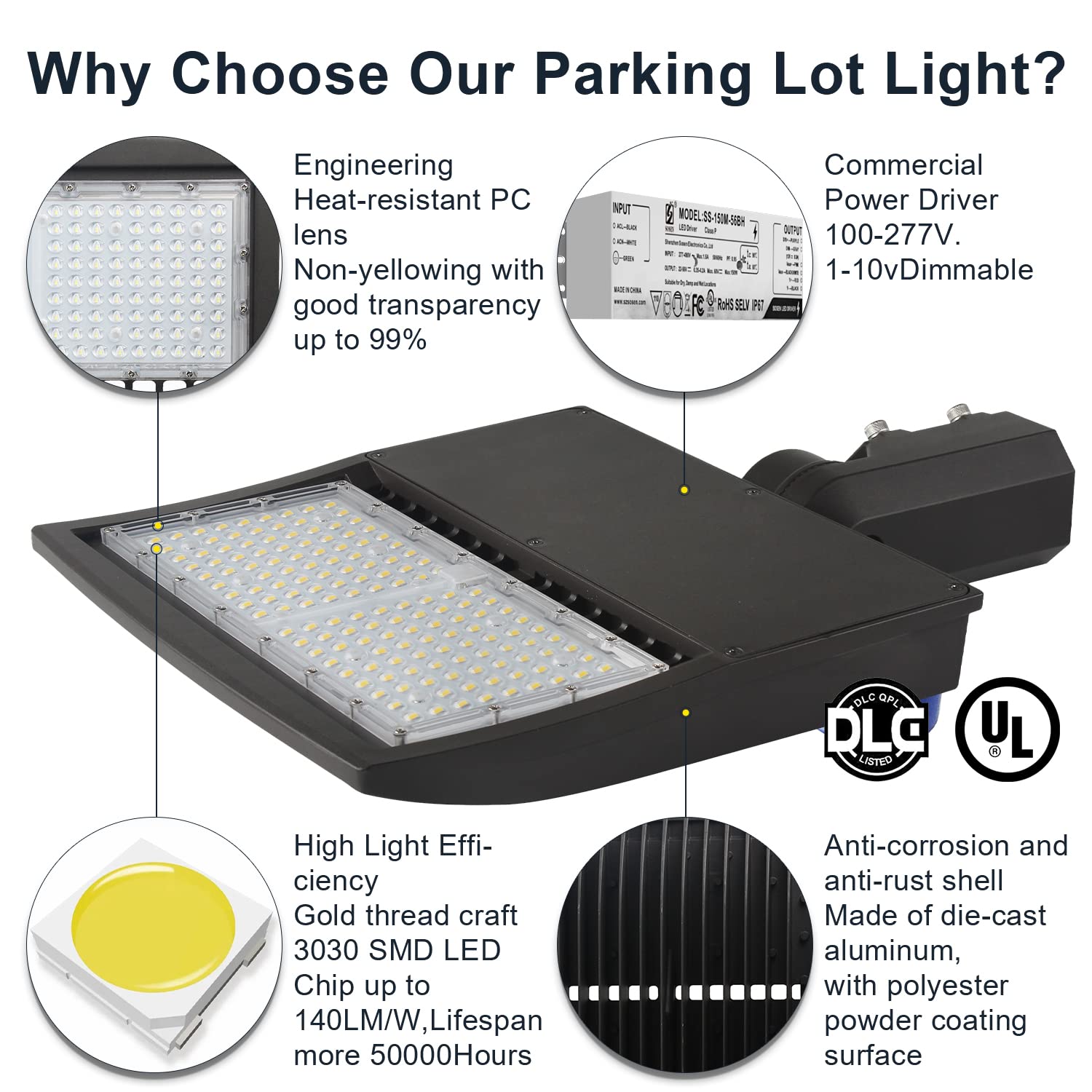 100W LED Parking Lot Light with Dusk to Dawn Photocell, 14000LM LED Shoebox Area Light 5000K Dimmable Commercial Street Lighting(400W HID/HPS Equiv.) - Slip Fitter Mount IP65 100-277V UL DLC Listed