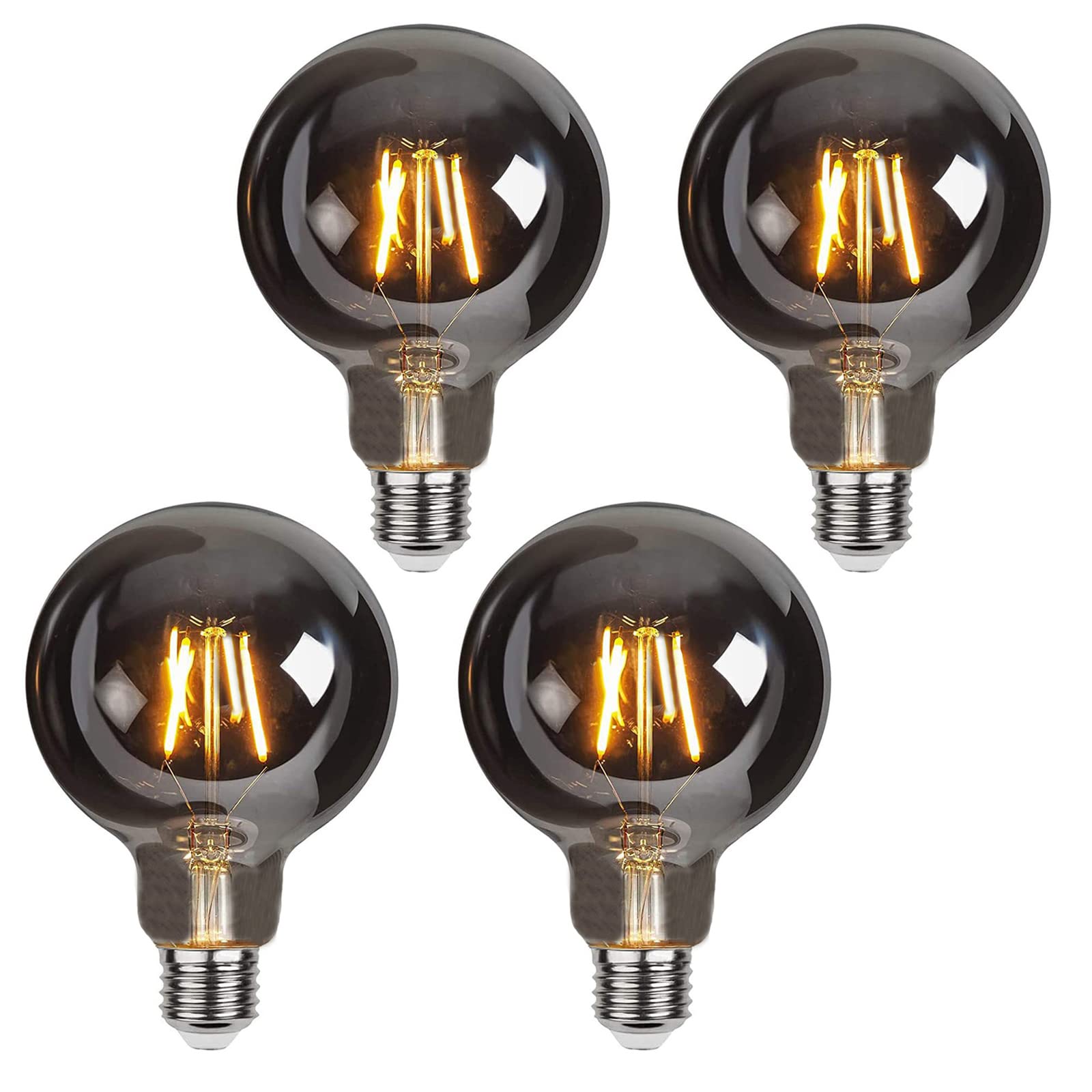 Lxcom Lighting G95 G30 Decorative Light Bulb 4W 120V Globe LED Bulbs Warm White 2200K Smoke Grey Glass Edison Filament Bulbs E26/E27 Base for Home Bar Resturant, 4 Pack