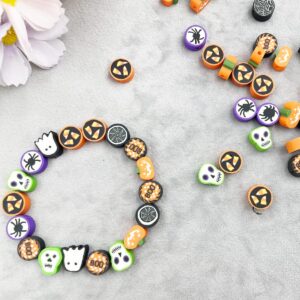 100 Pcs Halloween Handmade Polymer Clay Beads, 10mm Ghost Pumpkin Spider Polymer Clay Spacer Beads for Women Jewelry Making DIY Charms Bracelet Necklace Hair Clip Accessories Handmade Craft