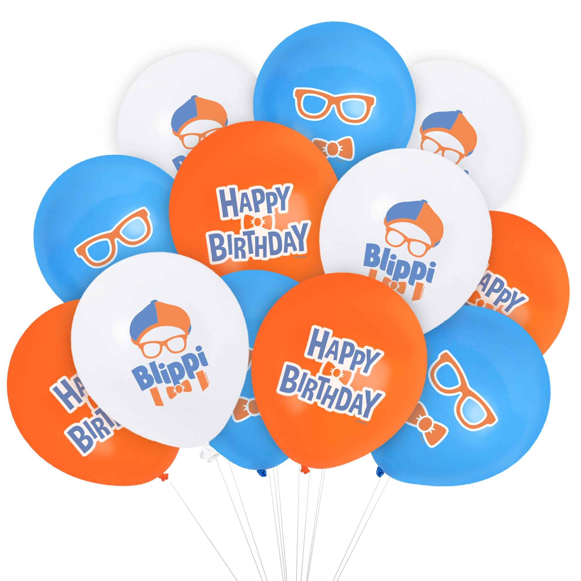 Treasures Gifted Officially Licensed Blippi Birthday Party Supplies - 12 Pack - Blippi Balloons - Latex Blippi Birthday Decoration Balloons - 12 Inch Happy Birthday Balloons in Orange, Blue & White