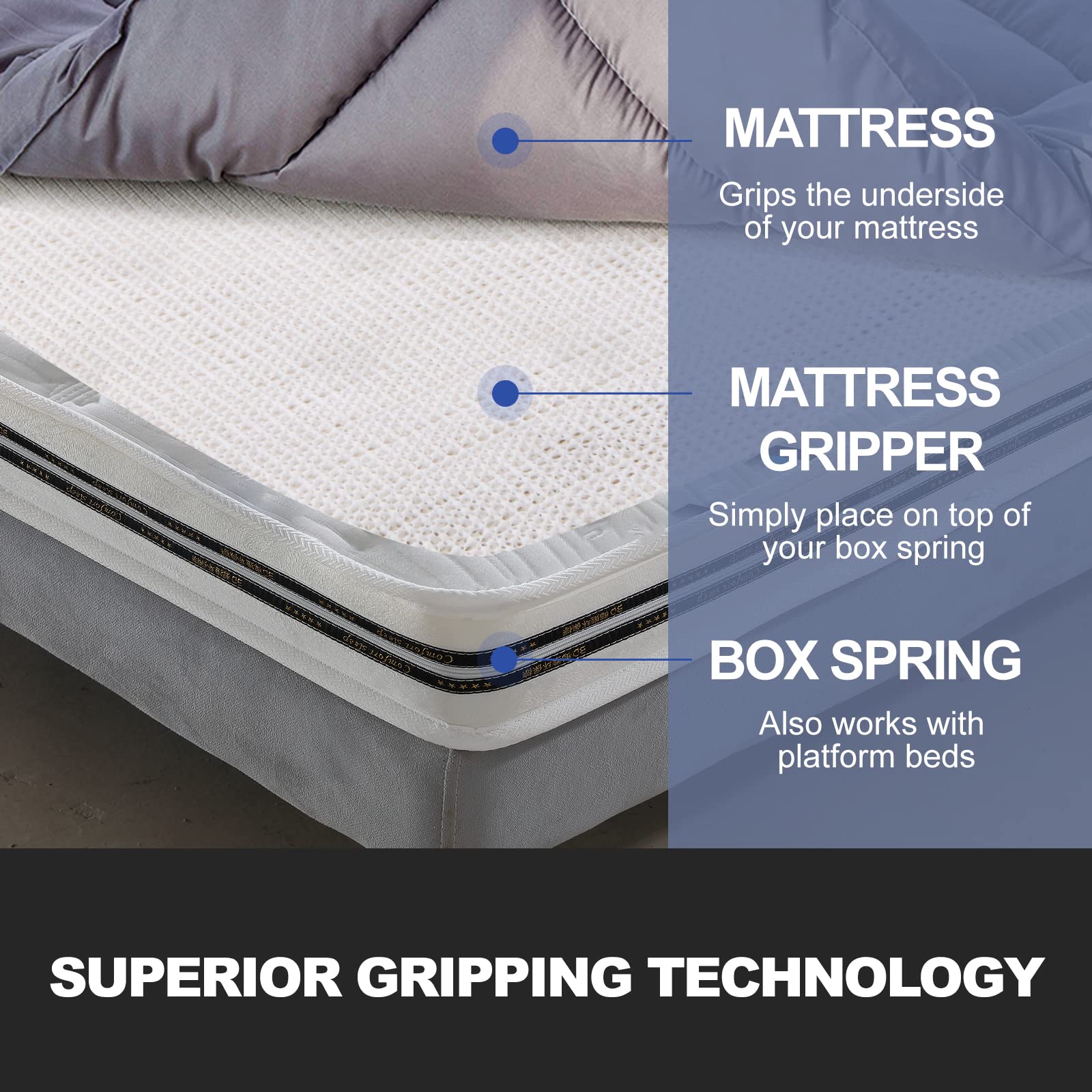 Foboull Mattress Slide Stopper and Gripper,Slip Mattress Grip Pads,Non slip mattress pad,Keep Bed and Topper Pad from Sliding for Sofa, Couch, Chair Cushion, Mattresses, Easy Trim, Slip Resistant-Twin