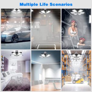 POLARPRA LED Garage Lights - 2 Pack Super Bright 32000LM LED Garage Ceiling Light 6500K LED Shop Light w/ 6 Deformable Panels Screw in E26/E27 Socket LED Bulbs for Workshop Storage Warehouse Attic