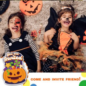 Deluxe Halloween or Costume Party Invitations, 25 Shape Fill-in Cards with Envelopes, Pumpkin, Ghost, Monster, Cute Trick or Treat, Box or Treat for Kids Birthday or Adult party - 4"X6" (JRM373)