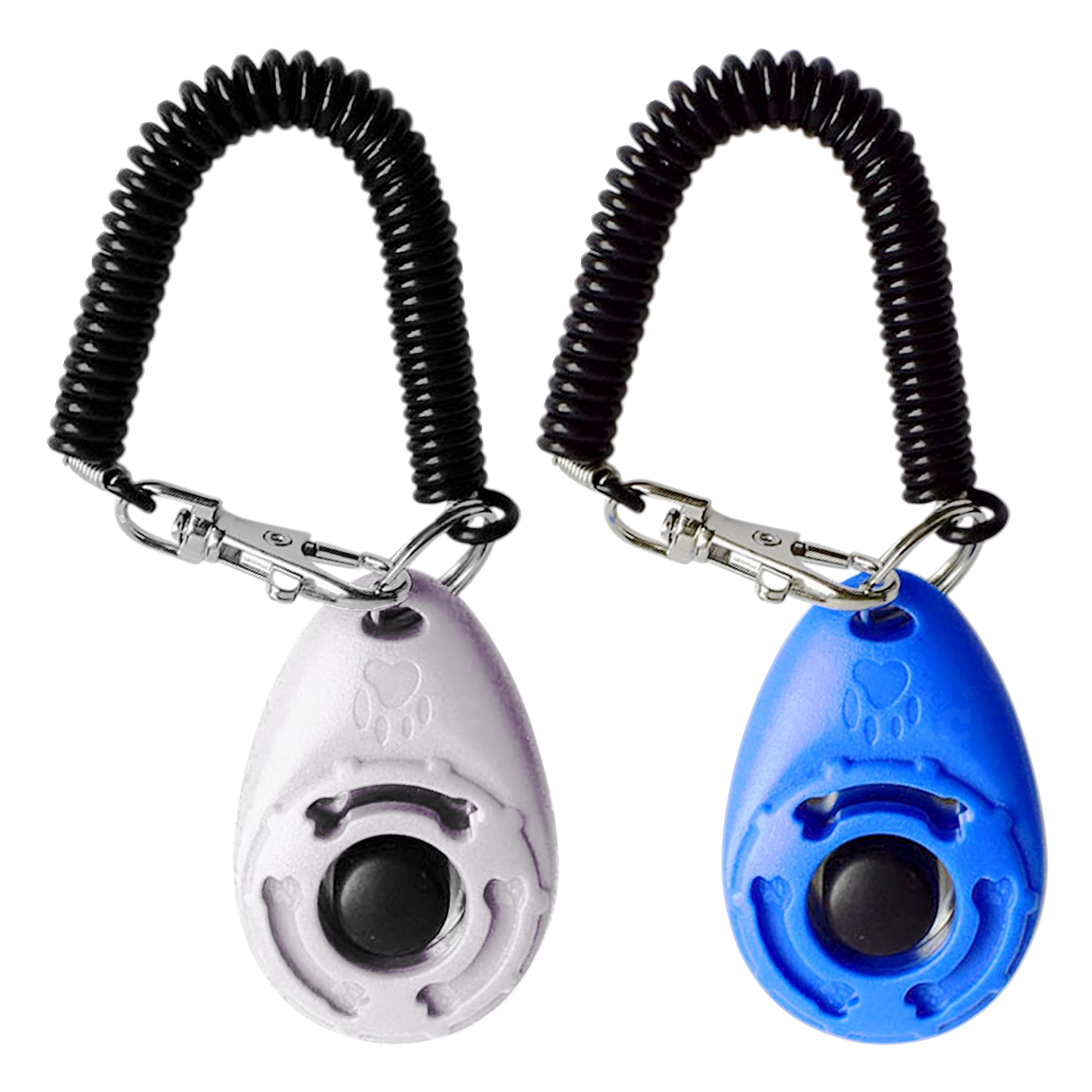 SunGrow Dog Training Clickers with Black Wrist Strap, Pet Parrot, Puppy, and Kitten Clickers Training Kit, Flat Drop-Shape Button, Blue and White, 2-Pack