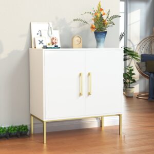 JOZZBY Buffet Sideboard Cabinet with Storage, Modern Wooden Free Standing Cabinet with Adjustable Shelves, White and Gold Cabinets for Living Room, Kitchen, Hallway