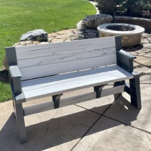 Convert-a-Bench Folding Resin Picnic Table and Bench | Platinum White Birch